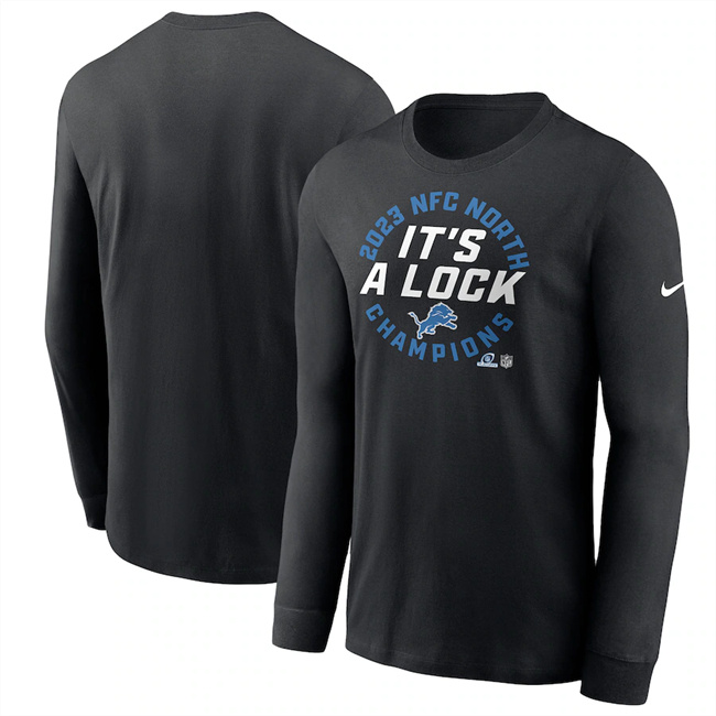Men's Detroit Lions Black 2023 NFC West Champions Long Sleeve T-Shirt Men's Detroit Lions Black 2023 NFC West Champions Long Sleeve T-Shirt